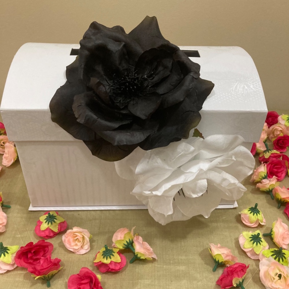 White & Black Card Box/Money Holder, 12.5"x8"x8"